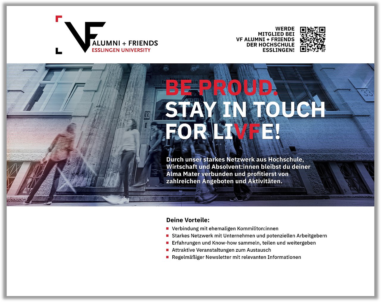 Messewand zum neuen Markenauftritt mit der Botschaft "Be proud. Stay in touch for life".